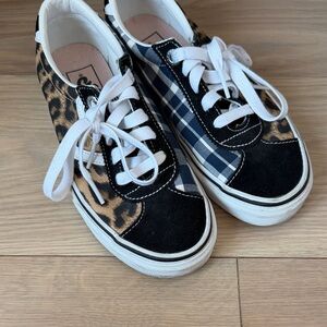 Vans Mixed Leopard & Plaid Low-Top Sneakers in Black, Blue & Brown